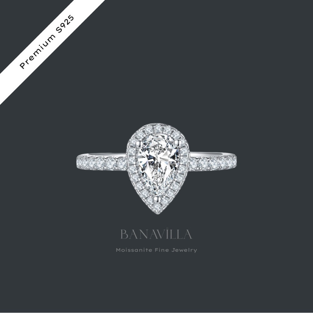 S925 with 18K Gold Plating Pear Shape Halo Travel Ring Moissanite 1.35ctw - Picture 6 of 6